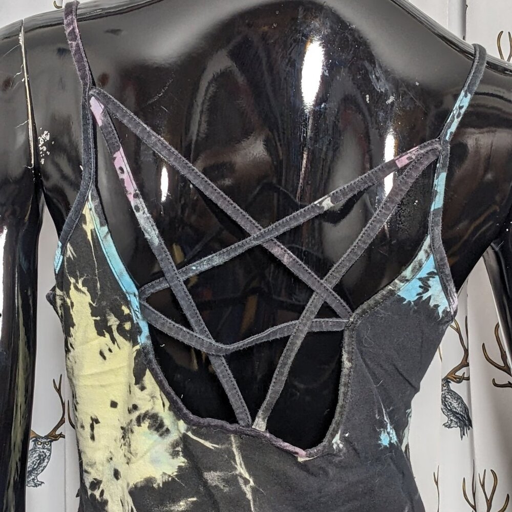Killstar Dye Fast Woodstock Black Rainbow Pentagram Sheath Maxi Dress